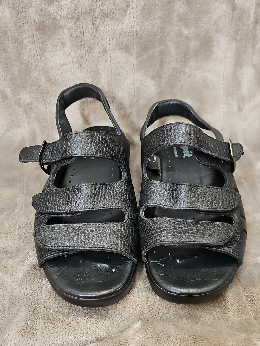 Propet Black Leather Adjustable Slingback Sandals
